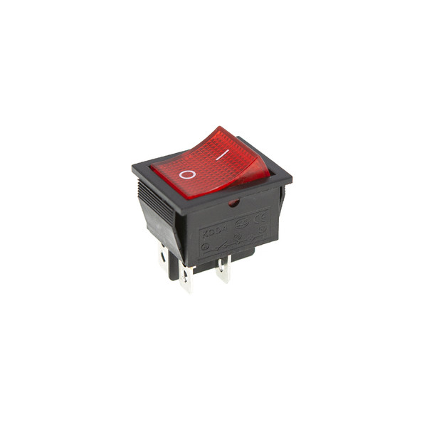 Кнопка KCD4 (250V, 15A), широкая красная, 2 позиции, 4 контакта