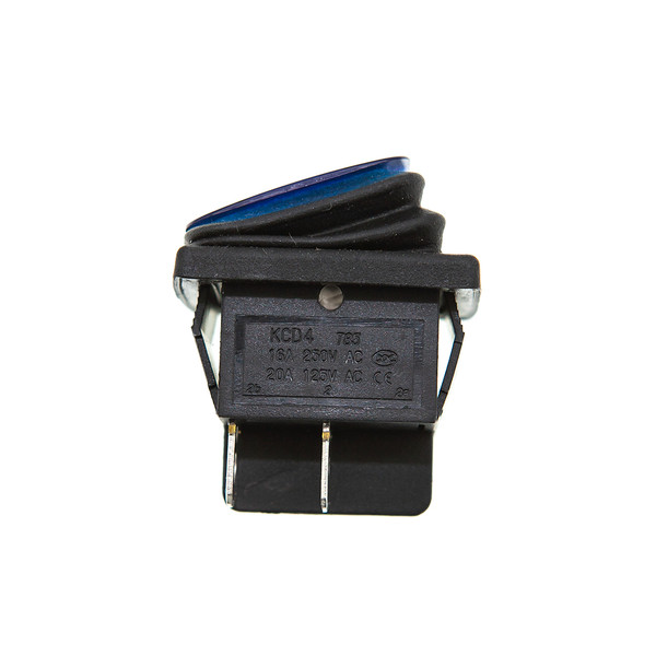 Кнопка KCD4 (250V, 16A) на 4 контакта, с защитой, синяя