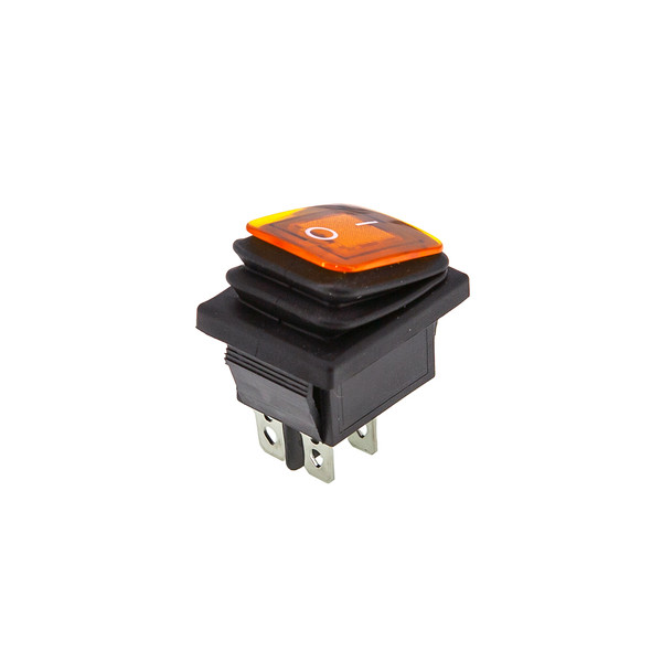 Кнопка KCD4 (250V, 16A) на 4 контакти, із захистом, помаранчева
