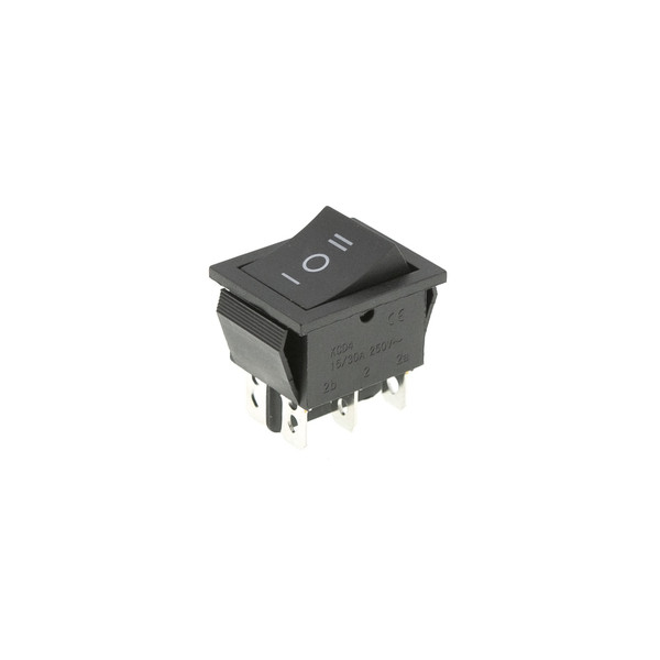 Кнопка KCD4 (250V, 15A) широкая черная, 3 позиции, 6 контактов