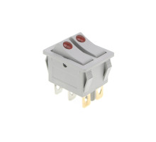 Кнопка KCD3-606 (250V, 16A) двойная, серая, 6 контактов