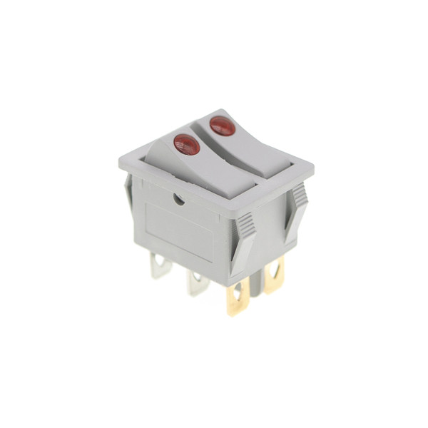 Кнопка KCD3-606 (250V, 16A) подвійна, сіра, 6 контактів