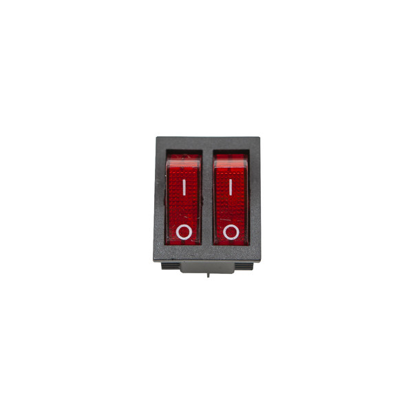 Кнопка KCD6 (250V, 16A) подвійна, червона, 6 контактів