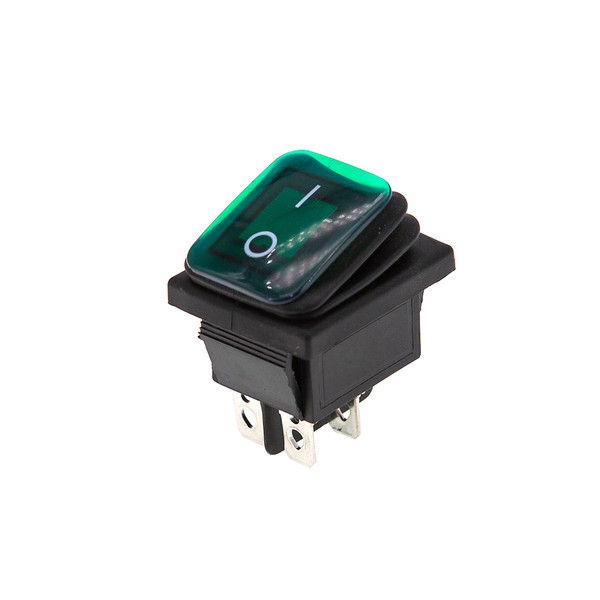 Кнопка KCD4 (250V, 16A) на 4 контакта, с защитой, зеленая