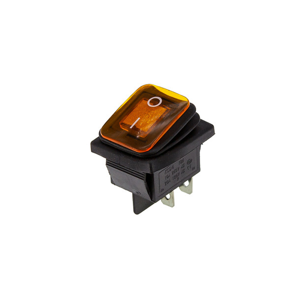 Кнопка KCD4 (250V, 16A) на 4 контакти, із захистом, помаранчева