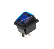 Кнопка KCD4 (250V, 16A) на 4 контакта, с защитой, синяя