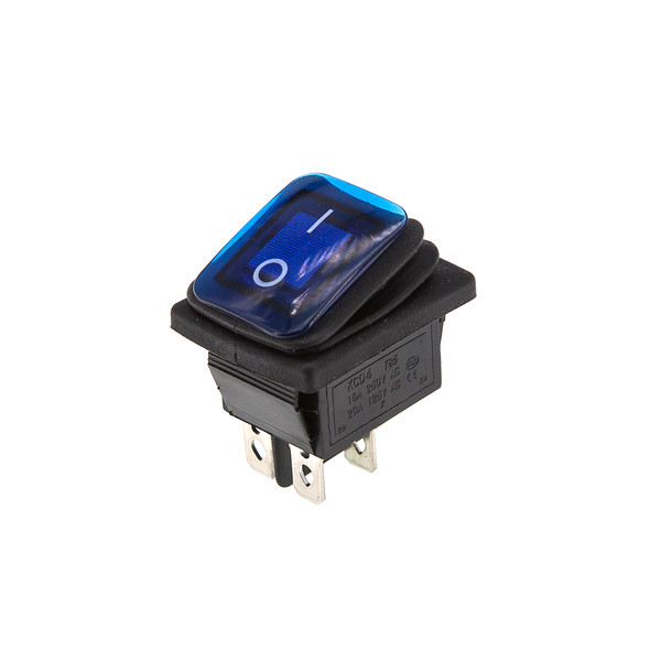Кнопка KCD4 (250V, 16A) на 4 контакта, с защитой, синяя