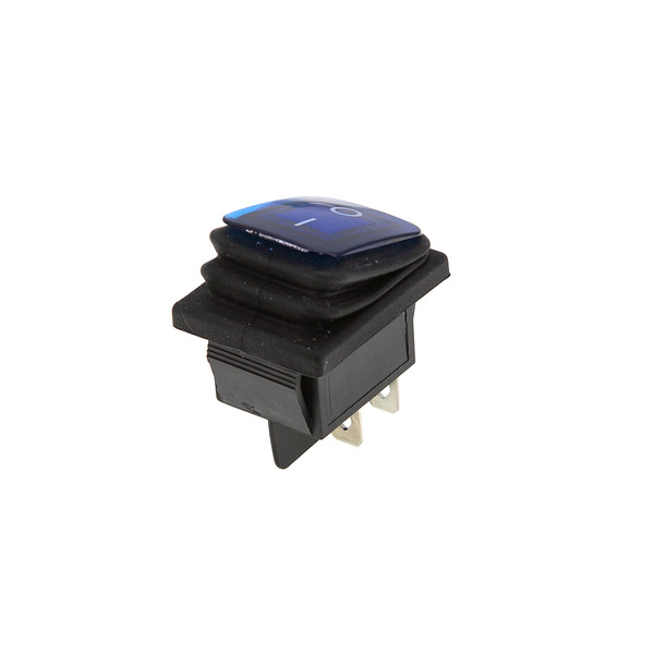 Кнопка KCD4 (250V, 16A) на 4 контакта, с защитой, синяя