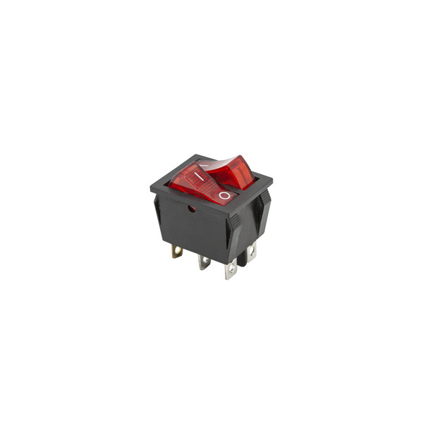 Кнопка KCD6 (250V, 16A) подвійна, червона, 6 контактів