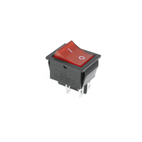Кнопка KCD4 (250V, 15A), широкая красная, 2 позиции, 4 контакта