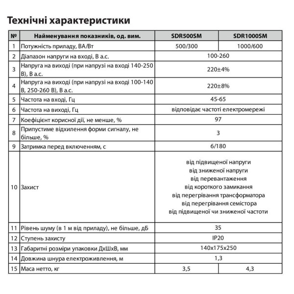 Стабилизатор напряжения SDR 500 SM (300 Вт) "ARUNA"