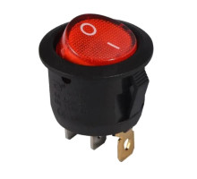Кнопка KCD1-2 (250V 6A) черно-красная, 3 контакта