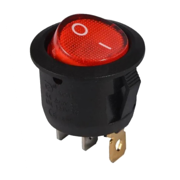Кнопка KCD1-2 (250V 6A) чорно-червона, 3 контакти