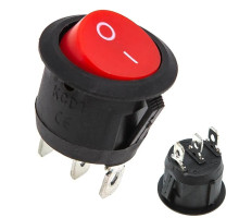 Кнопка KCD1 (250V 6A) круглая, красная, 3 контакта