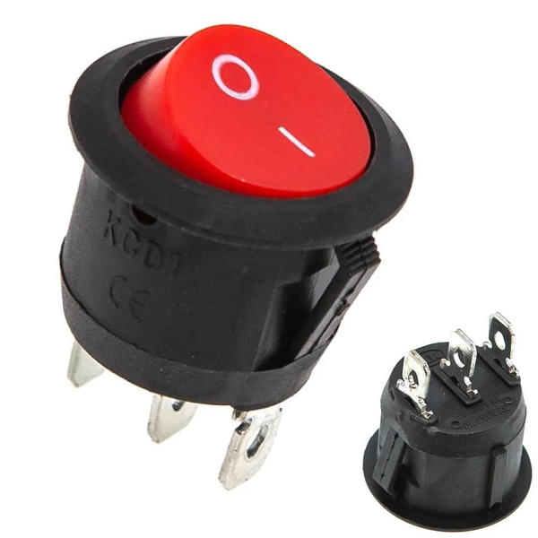 Кнопка KCD1 (250V 6A) кругла, червона, 3 контакти