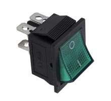 Кнопка KCD2 (250V, 15A, 4 контакта) зеленая