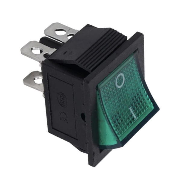 Кнопка KCD2 (250V, 15A, 4 контакта) зеленая