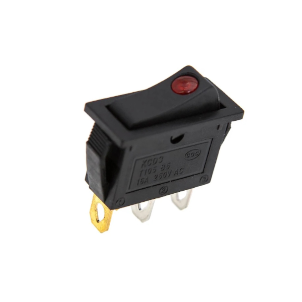 Кнопка KCD3 узкая черная (250V, 16A, 3 контакта)