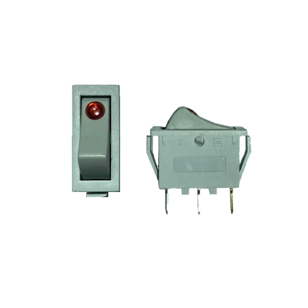 Кнопка KCD3 вузька сіра (250V, 16A, 3 контакти)