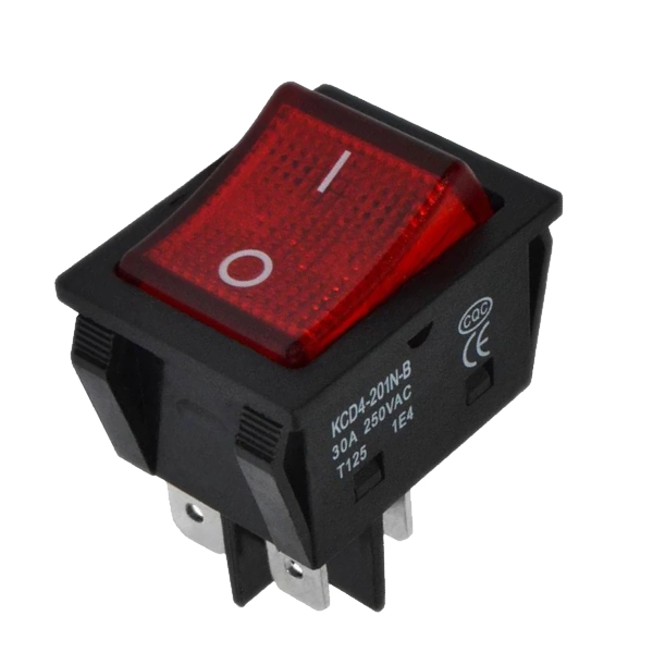 Кнопка KCD4-201N-B (250V, 30A, 4 контакта), с подсветкой