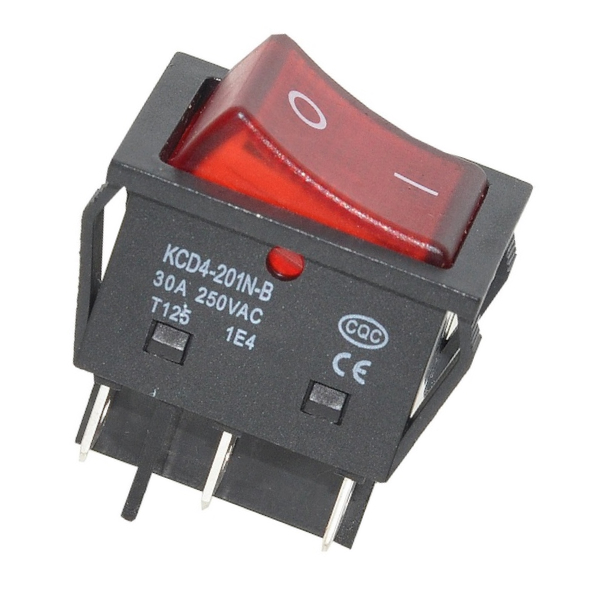 Кнопка KCD4-201N-B (250V, 30A, 6 контактов), с подсветкой