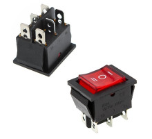 Кнопка KCD4 (250V, 15/30A) широкая красная, 3 позиции, 6 контактов