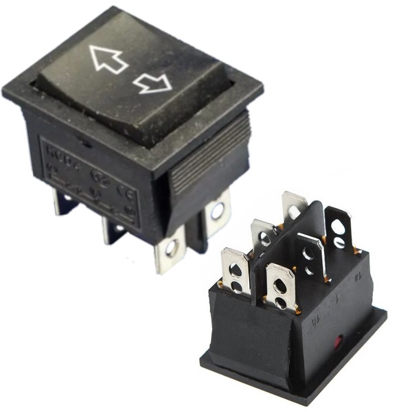 Кнопка KCD4 з автоповерненням (250V, 15A) широка зі стрілками, 6 контактів