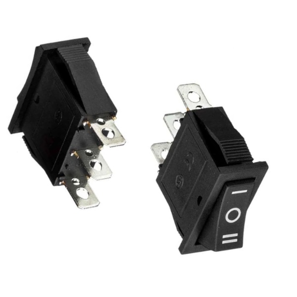 Кнопка QY603 (250V, 15A) узкая черная, 3 позиции, 3 контакта