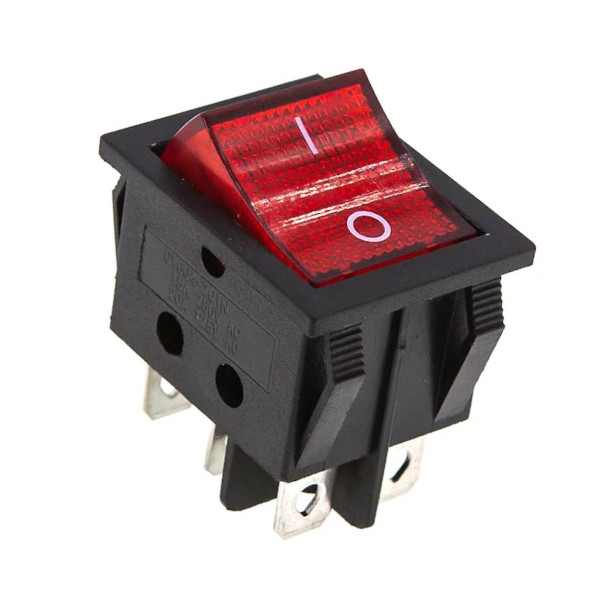Кнопка QY604-201N (аналог KCD4) широка (250V, 15A, 6 контактів)