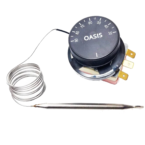 Термостат Oasis для бойлера (400V 10A (250V 16A), 30-90°C, L кап=1 м, колба 72 x 6 мм), с ручкой