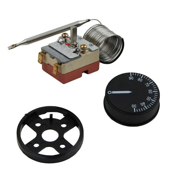 Термостат Whicepart MC01F10-UR для бойлера (400V 10A (250V 16A), 30-90°C, L кап=2.5 м, колба 82 x 6 мм), с ручкой