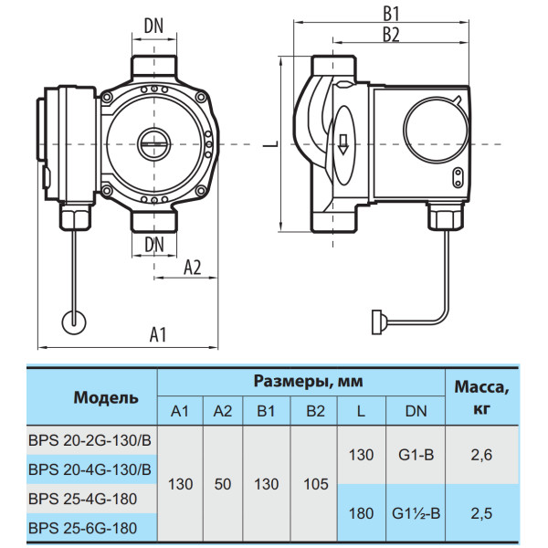 Циркуляционный насос BPS20-2G-130/B "NPO" + комплект гаек