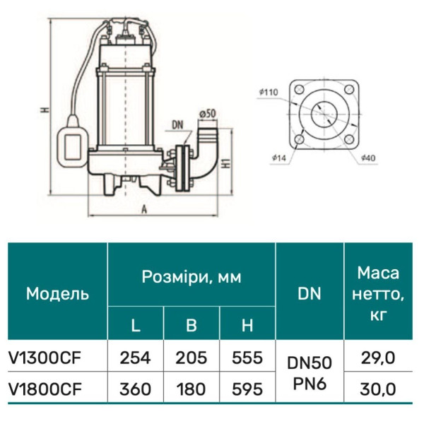 Насос каналізаційний V1800СF "NPO"