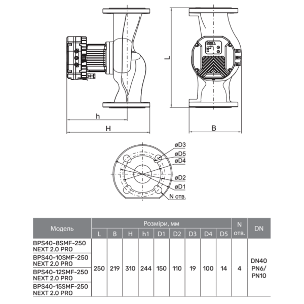 Циркуляційний насос BPS40-8SMF-250 NEXT 2.0 PRO, шнур живлення, приєднувальний комплект "NPO"