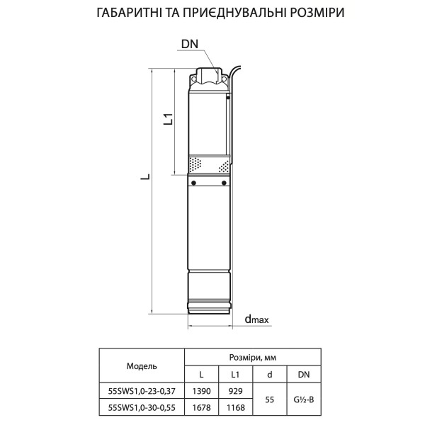 "NPO" Свердловинний насос 55SWS 1,0-30-0,55 (кабель 15м)