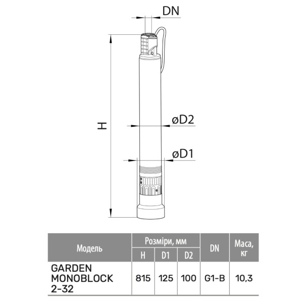 "NPO" Свердловинний насос GARDEN MONOBLOCK 2-32 (контролер, кабель 20м, шнур підвісу)