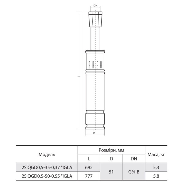Скважинный насос 2S QGD0,5-35-0,37 "IGLA" "NPO"