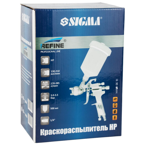 Краскораспылитель HP Ø1.6мм 170-285л/мин 3-3.5бар в/б 500мл (пласт) REFINE