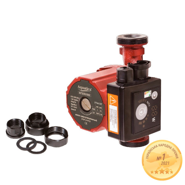 Насос циркуляционный энергосберегающий 5-45Вт Hmax 6м Qmax 50л/мин Ø1½" 130мм + гайки Ø1" AQUATICA