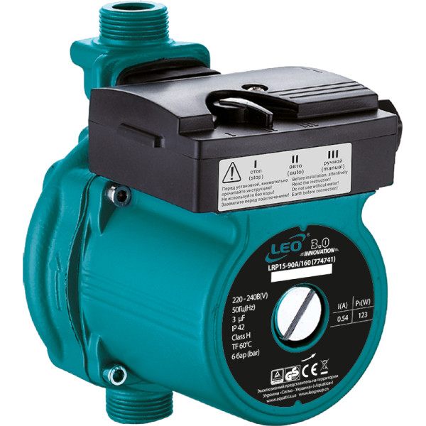 Насос для повышения давления 123Вт Hmax 9м Qmax 25л/мин Ø3/4" 160мм + гайки Ø1/2" LEO 3.0