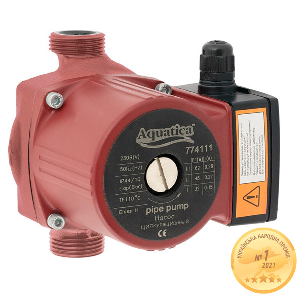 Насос циркуляційний 65Вт Hmax 4м Qmax 63л/хв Ø1½" 130мм+гайки Ø1" AQUATICA