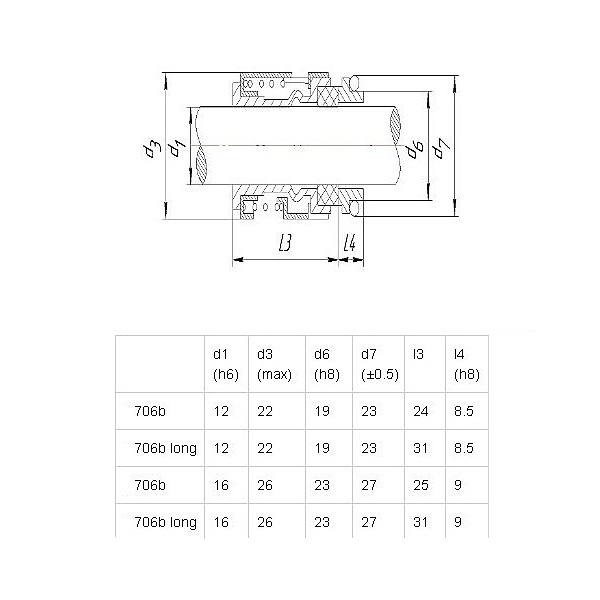Торцеве ущільнення насоса серія 706B 12, SIC/SIC, EPDM, 304