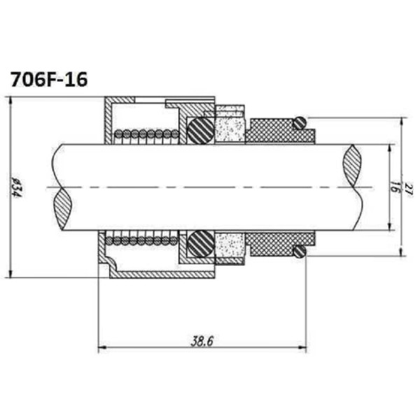 Торцеве ущільнення насоса серія 706F 16, TC/TC, VITON, 304