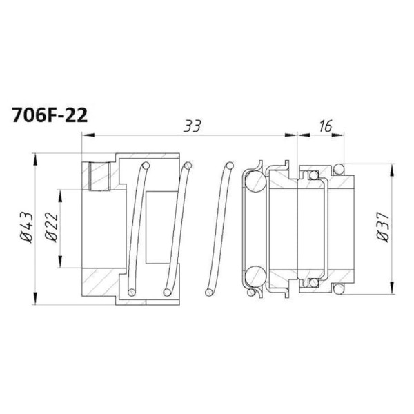 Торцеве ущільнення насоса серія 706F 22, TC/TC, VITON, 316