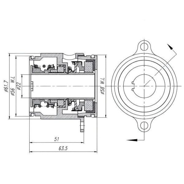 Торцеве ущільнення насоса серія 706K 22, SIC/SIC/SIC/SIC, EPDM, 304