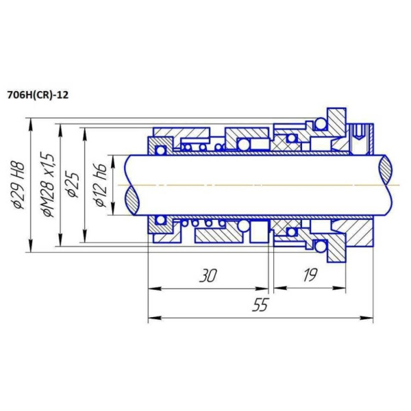 Торцеве ущільнення, тип 706H(CR) 12, SIC/SIC, EPDM, 304