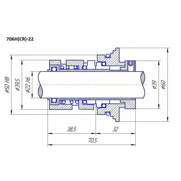 Торцеве ущільнення, тип 706H(CR) 22, SIC/SIC, VITON, 304